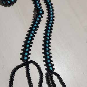 Glass‎ Beaded Necklace Black Aqua